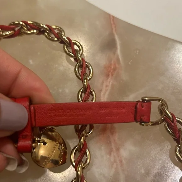 Dolce & Gabbana Red Leather Chain Belt Dolce & Gabbana Red Braided Leather Gold Tone Chain Belt  main image 4